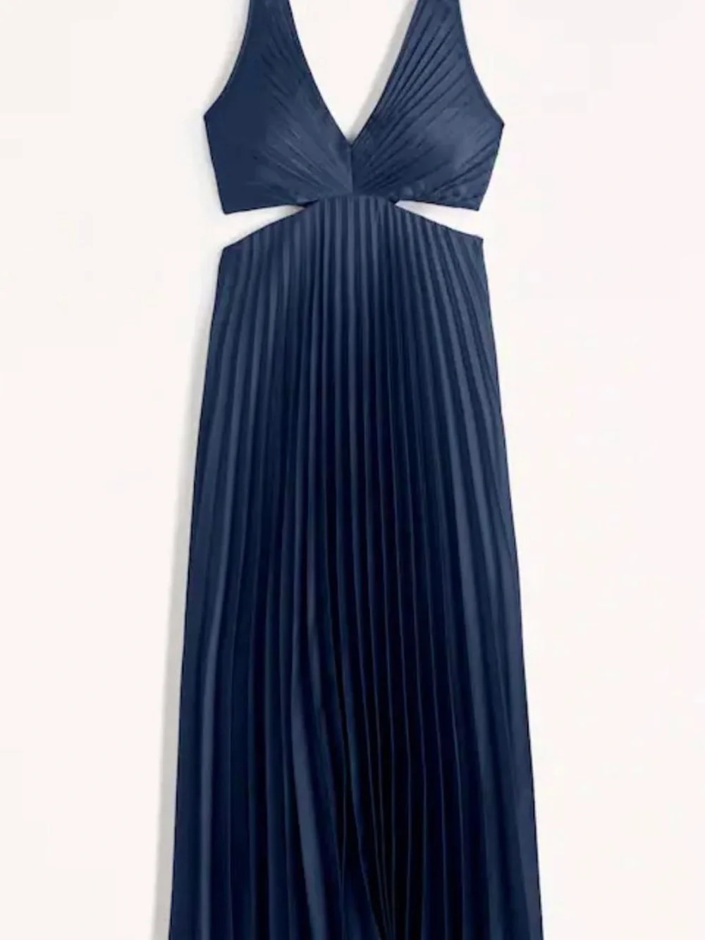 Pleated V-Neck Cutout Maxi Dress in Navy